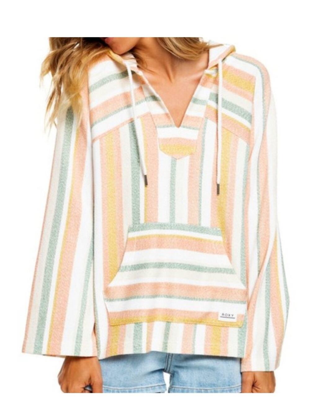 Roxy Wild and Free Striped Poncho Pullover Hoodie Multicolor Size Large